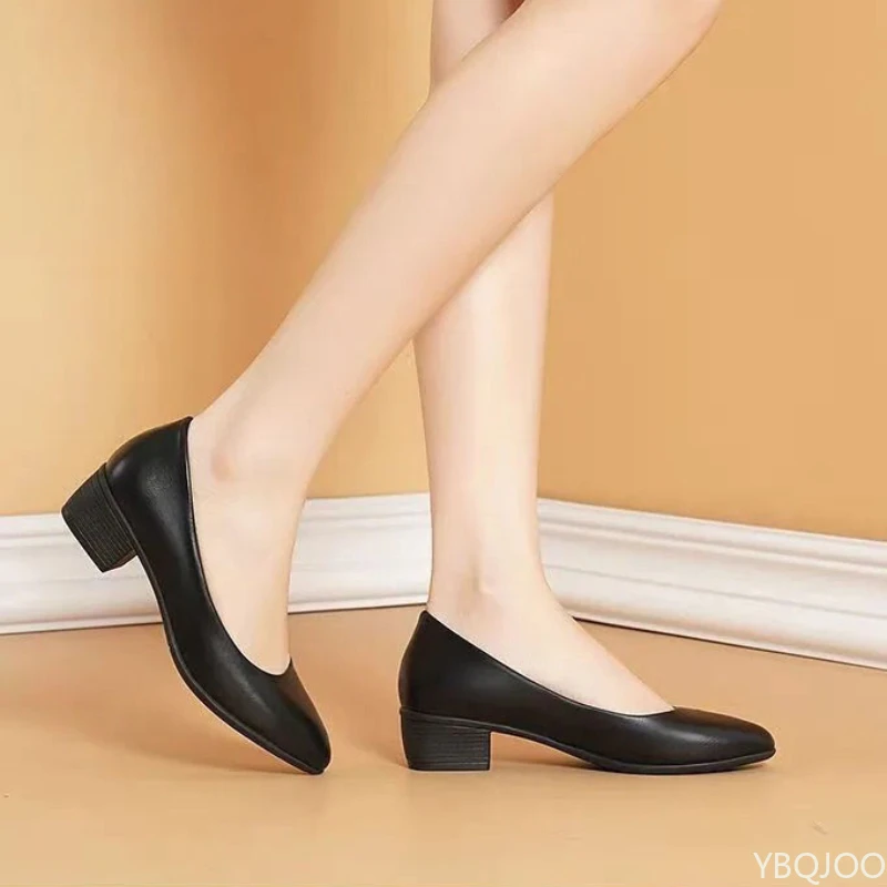 Low heel flight attendant work Shoes Black leather shoes Ladies Comfort soft soled high heels Fashion casual Women's pumps Mujer 3