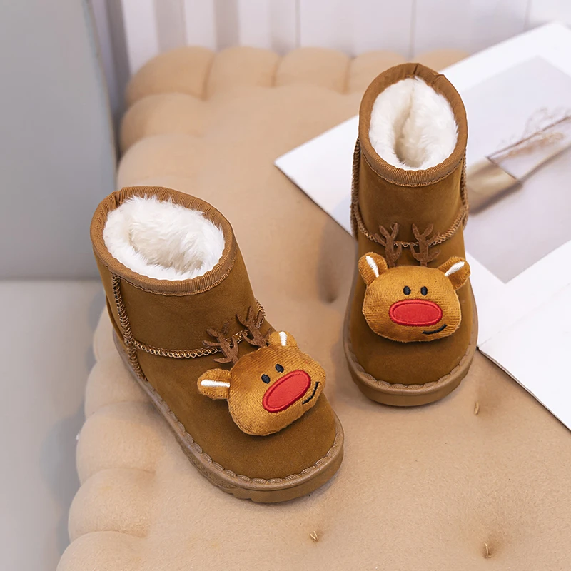 새로운 패션 소녀용 야외 스노우 부츠 겨울 귀여운 순록 어린이 캐주얼 면 부츠 소년용 따뜻한 미끄럼 방지 어린이 플러시 부츠