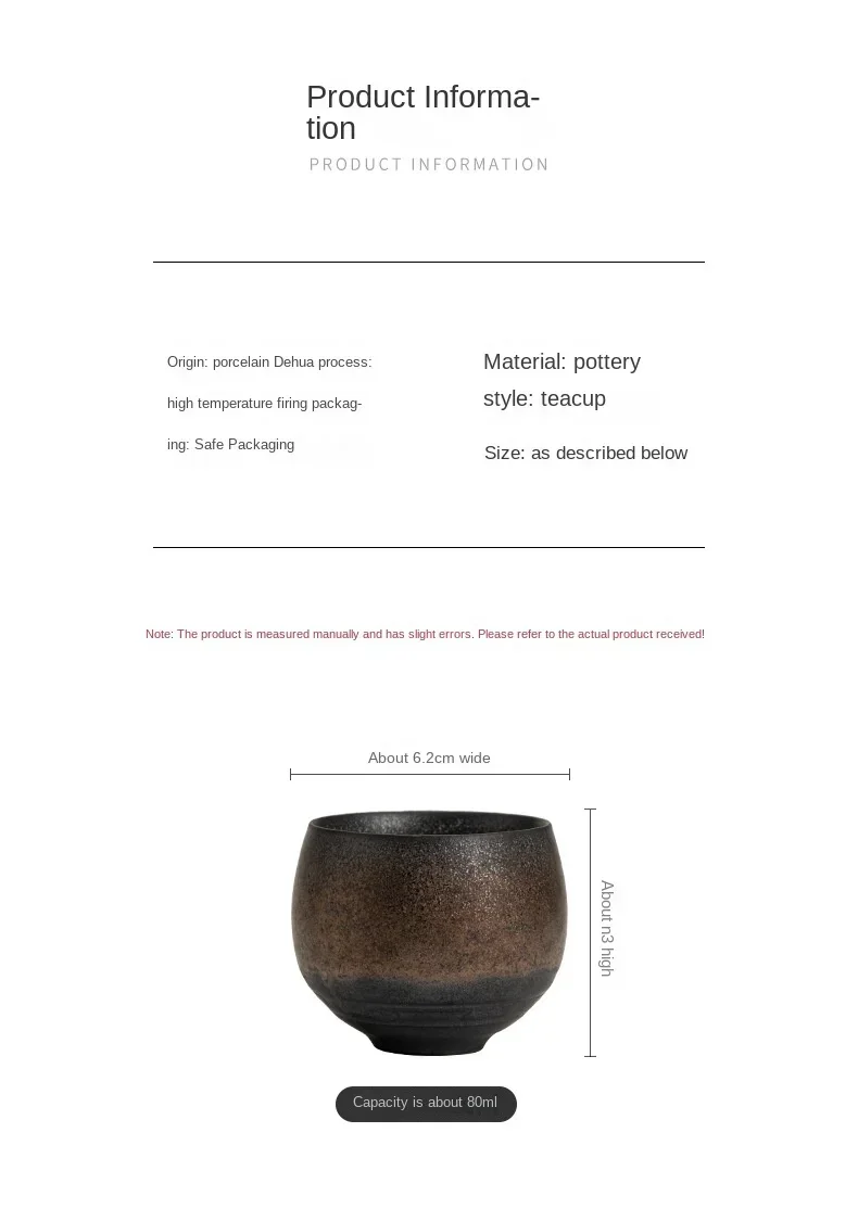 Japanese Style Handmade Stoneware Tea Cup Kung Fu Tea Set Tea Cup Small Single Cup Ancient Style Quiet Road Cup Bowl Teacup