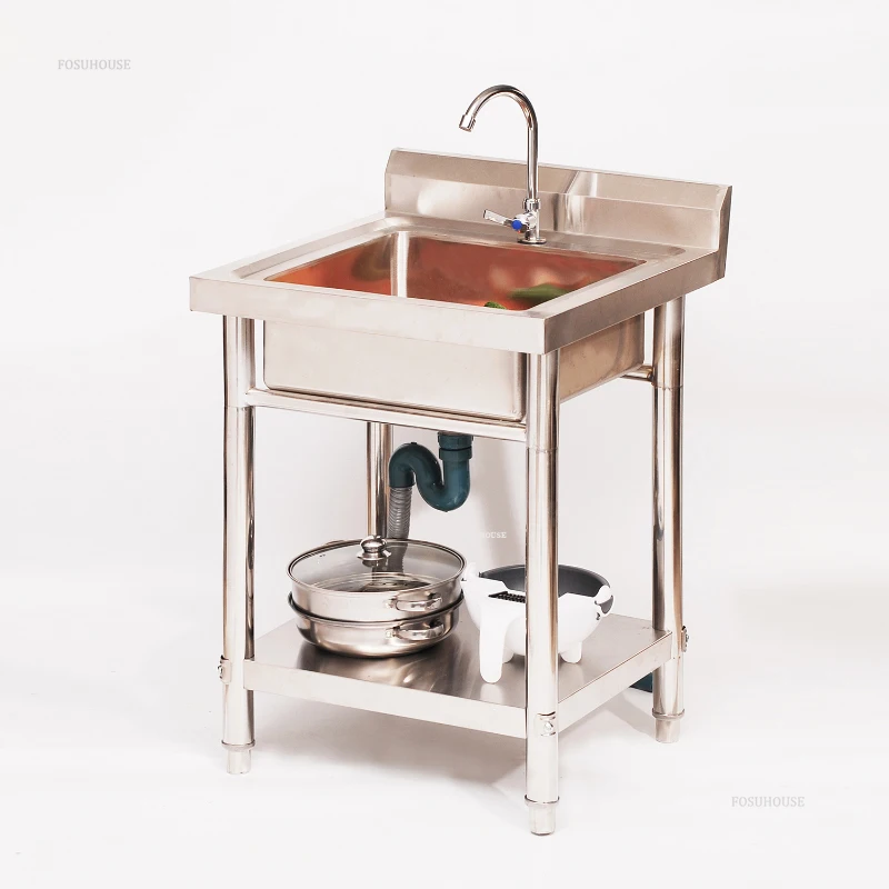 Household Dishwashing Sink with Shelf Commercial Stainless Steel Kitchen Sinks Washbasin Kitchen Single Washing Sinks Washbasin