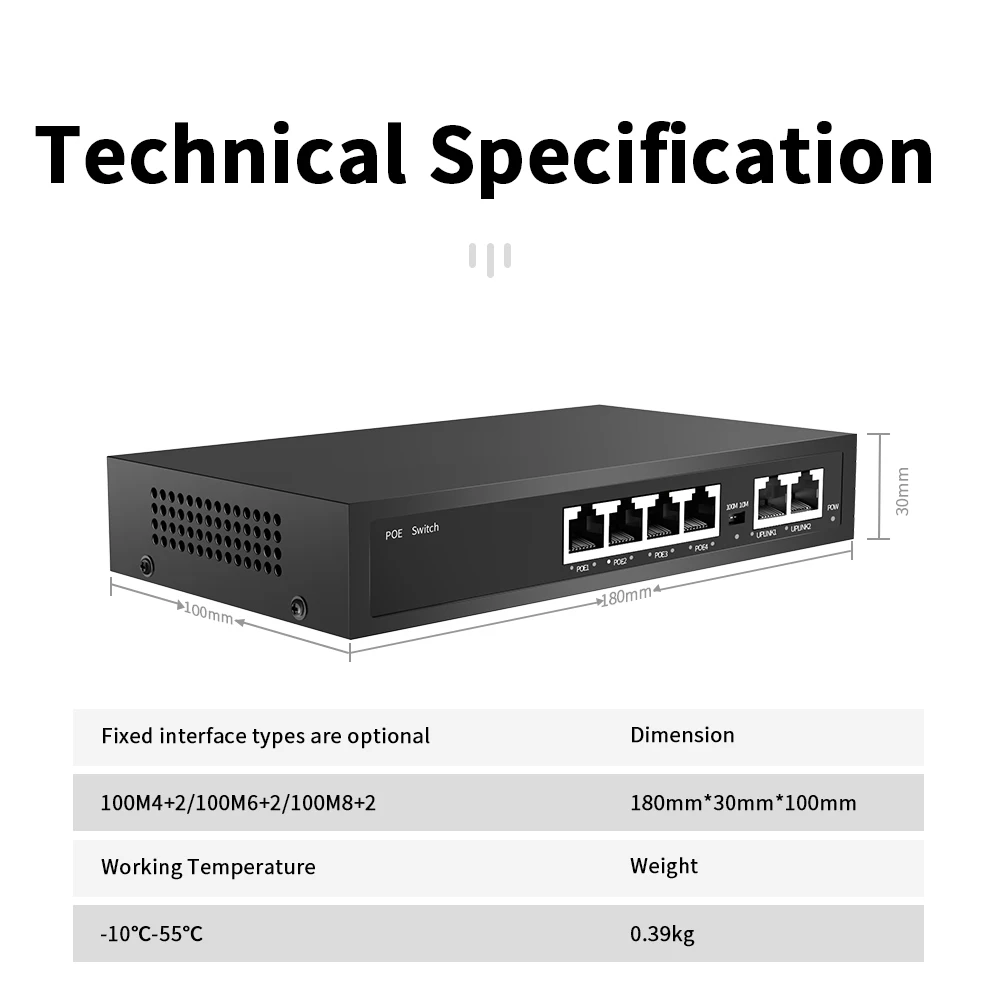 POE switch 10/100Mbps 4/6/8Ports smart IP switch POE standard RJ45 injector for IP camera/Wireless AP