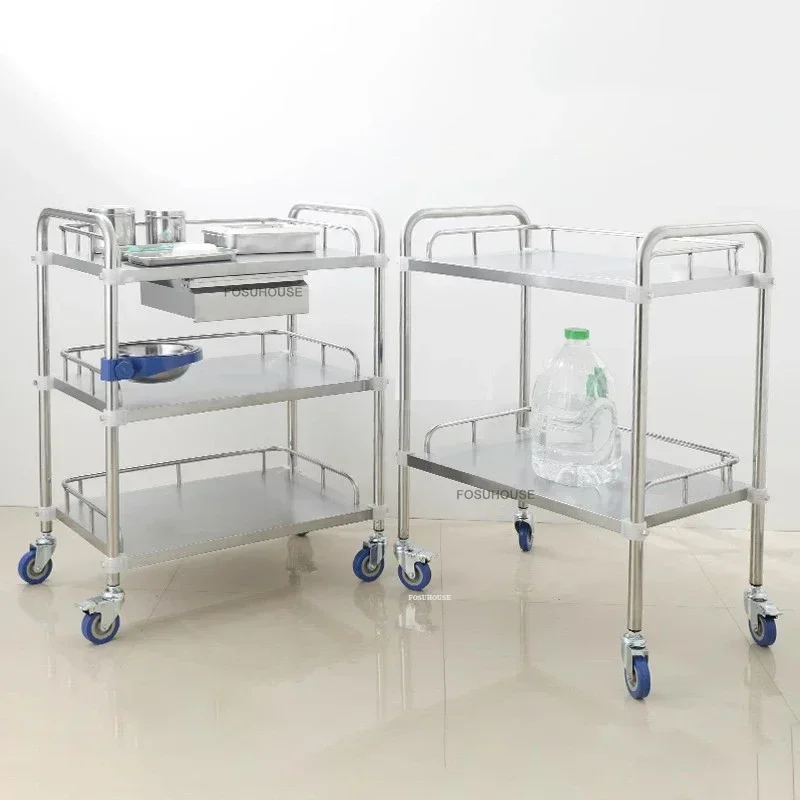 Luxury Stainless Steel Salon Trolley Modern Salon Furniture Medical Auxiliary Cart with Wheels Beauty Tool Cart Organizer