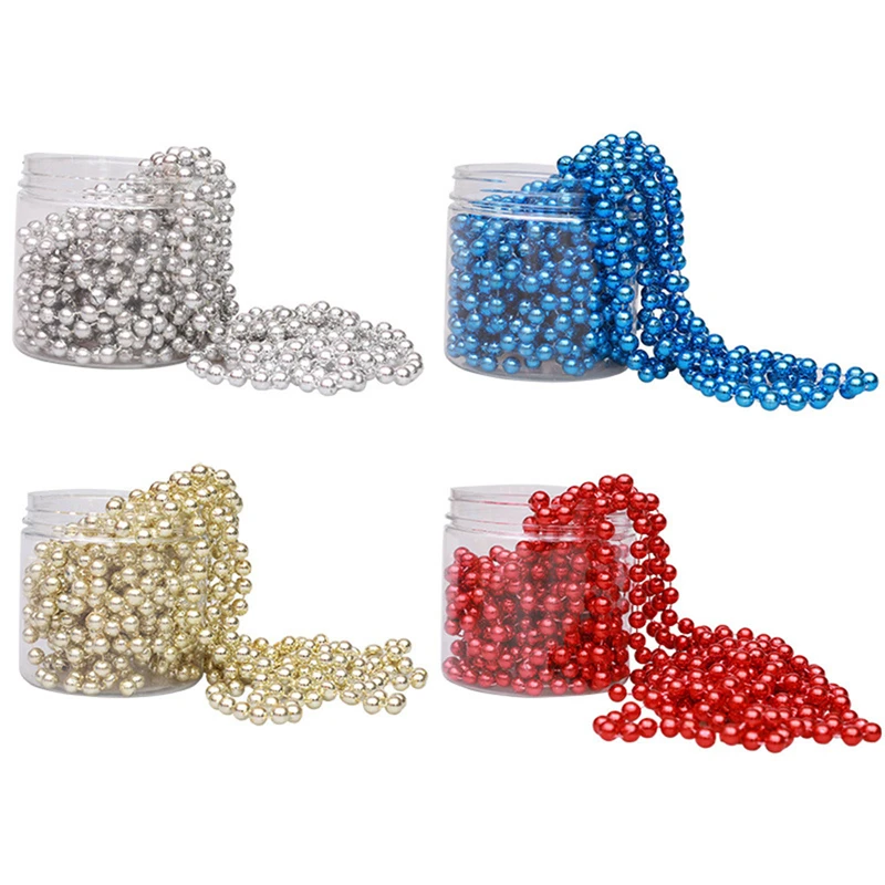 8m Christmas Decoration Bead Chain Red/Blue/Gold/Silver Beads Garland Christmas Tree Hanging Bead Pearl Ornament Decor