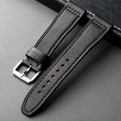 Premium Handmade Cowhide Leather Strap - Brown & Black Retro Style - 22mm (Brack)