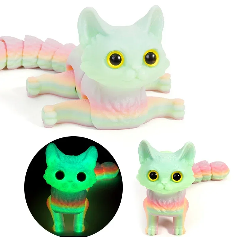 3D Printed Cute Cats Movable Joint Fidget Toys Stress Relief Decompression Desktop Ornament Kid Figure Toy for Adults Kids Gifts