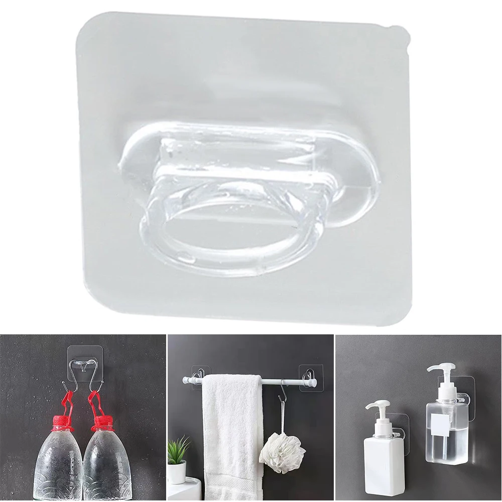 Transparent Ring Sticky Hook Round Self Adhesive Curtain Rod Holder Wall Mounted Spray Bottle Hooks Bathroom Kitchen Organizer
