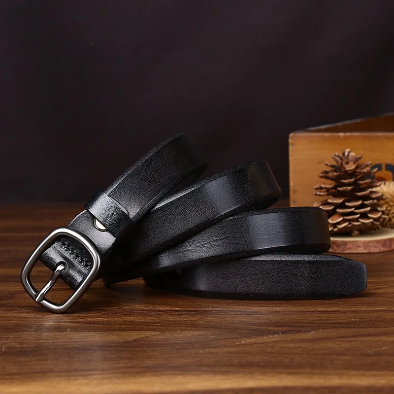 2.4CM Pure Cowhide High Quality Genuine Leather Thin Belts for Women Brand Strap Vintage Jeans Cowboy Leisure Needle Buckle Belt