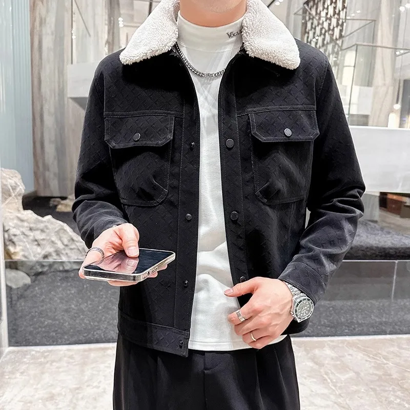2023 Winter Faux Fur Collar Leather Jacket for Men Thick Warm Motorcycle Jacket Fashion Slim Casual Business PU Leather Jacket