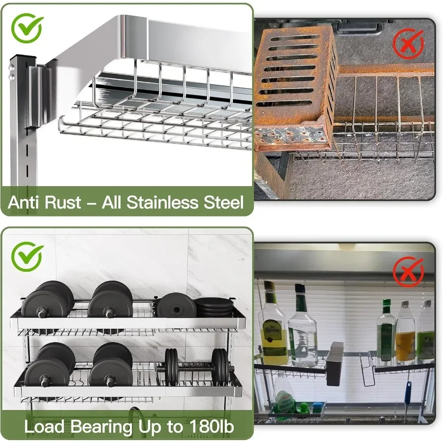 3 Tier Extra Large Stainless Steel Expandable Over The Sink Dish Drainer Drying Rack Rust Proof Metal Space Saving Modern Silve