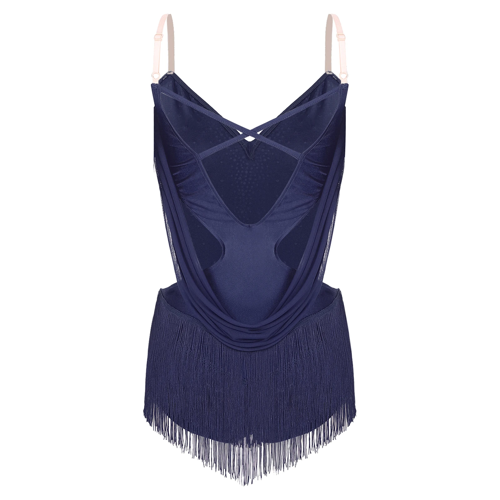 Glänzende Strasssteine für Damen, Gymnastik, künstlerisches Eiskunstlauf-Tanzkostüm, Quasten, verziertes Trikot, lateinamerikanisches Tanz-Bodysuit-Kleid – Detail 30