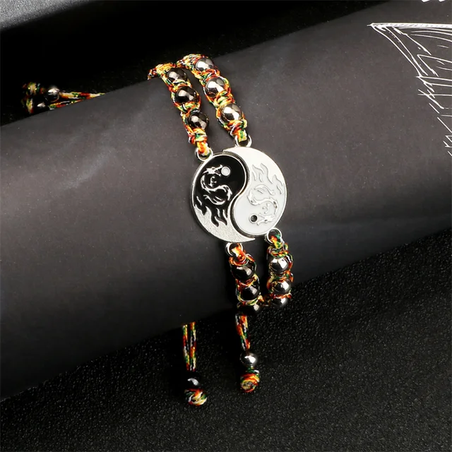 Bracelet tressé Dragon Tai Chi Gossip pour femmes et hommes, meilleurs amis, réglable, Yin Yang, bijoux de Couple à la mode, 2 pièces/ensemble