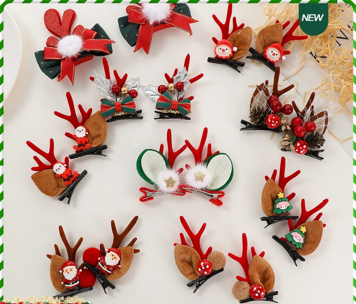 2PCS/Set Christmas Antler Hair Clips Xmas Ornaments Merry Christmas Decor For Girl Reindeer Hair Accessories Xmas New Year Gifts