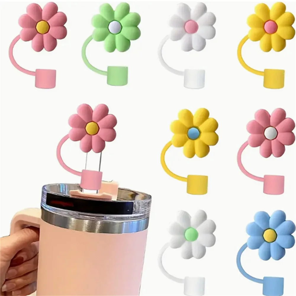 

8pcs Straw Tips Cover Silicone Reusable Drinking Straw Lids Colorful Drinking Straw Caps For 10mm Anti-dust Straw Tips Plugs