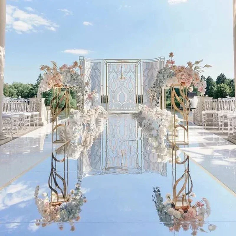 Mirror Wedding Carpet 10M/32.8FT White Mirror Surface Background Decoration White Paper T-stage Show Stage Carpet