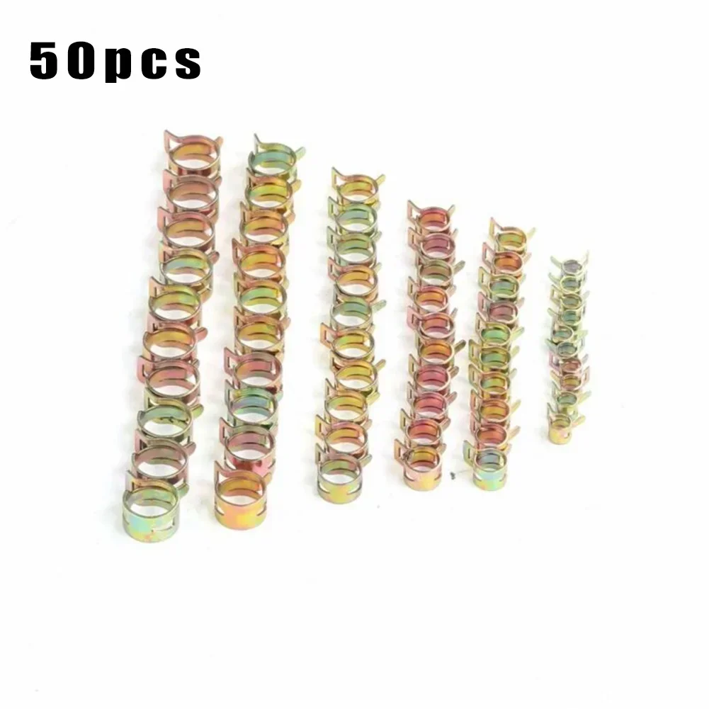 Spring Hose Clamps 50PCS Set - 5 to 9mm Fuel Line & Water Pipe Clips for Car Air Tube Fixing, Auto Repair Accessories