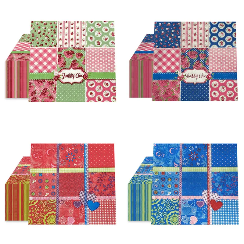 20Pcs/Pack 33x33cm Plaid Flower Printed Disposable Napkin Wedding Party Decor Vintage Decoupage Paper Napkins