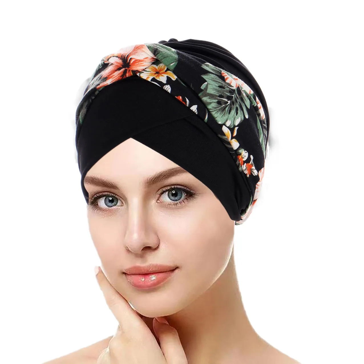 

Forehead Cross Turban Women Inner Hijab Hat Muslim Print Headscarf Beanies Bonnet Cancer Chemo Cap Hair Loss Wrap Turbante Mujer