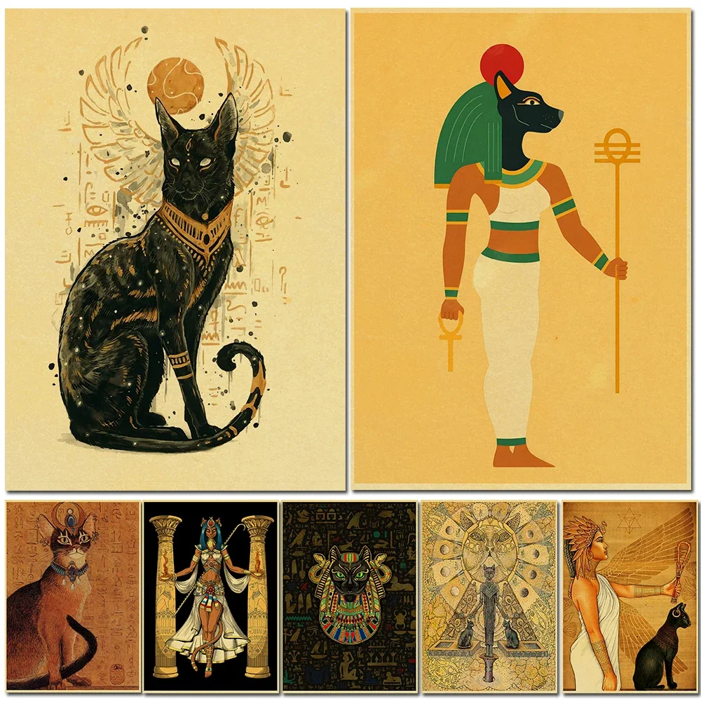 

Bastet Ancient Egypt Mythology Cat Retro Metal Tin Sign Art Print Kraft Paper Posters Home Bar Cafe Room Decor Art Wall Painting