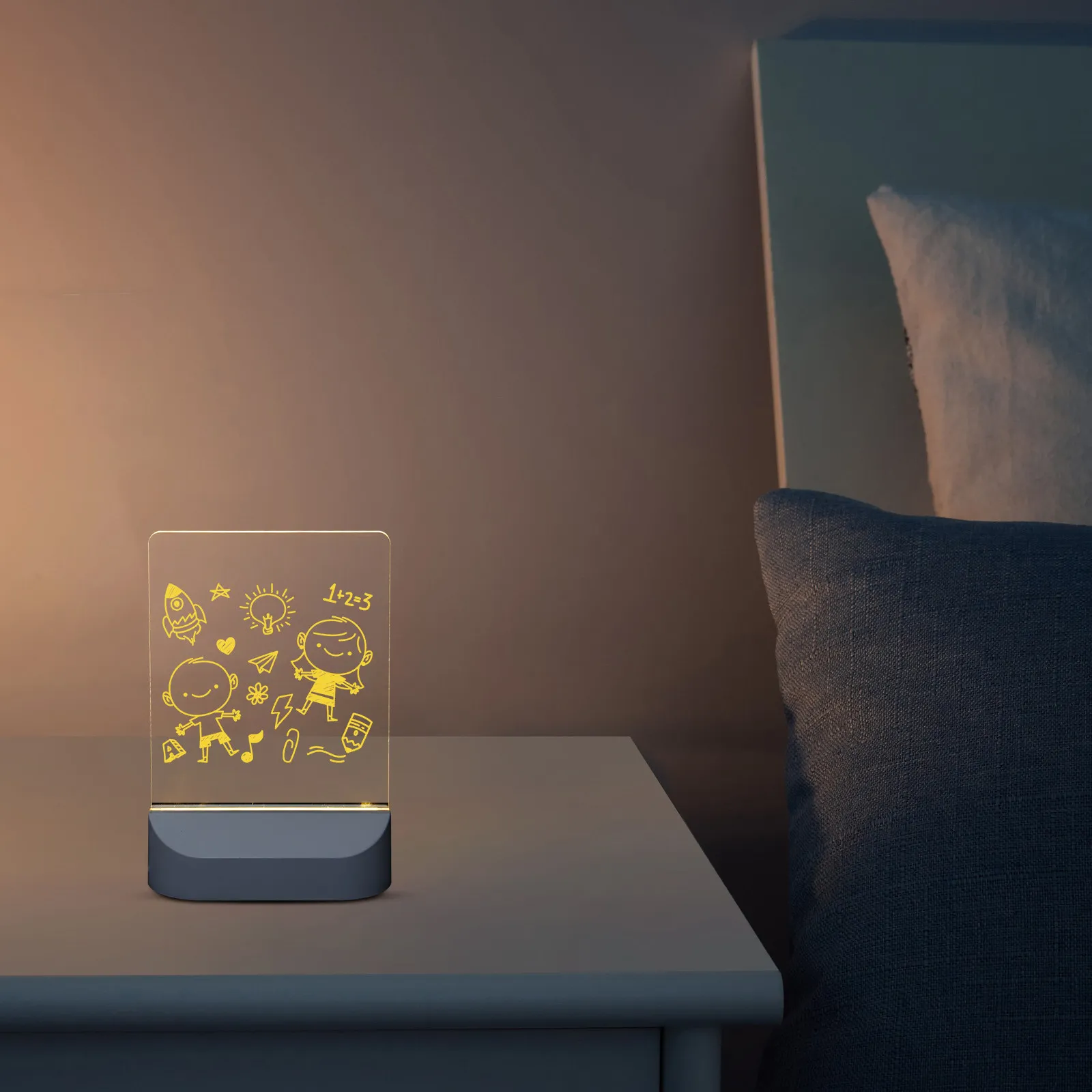 어린이용 그림판 아크릴 LED 라이트 업 드라이 이레이저 화이트보드 DIY 야간 조명 메시지 램프 창의적인 아이 방 꾸미기 용품 1세트