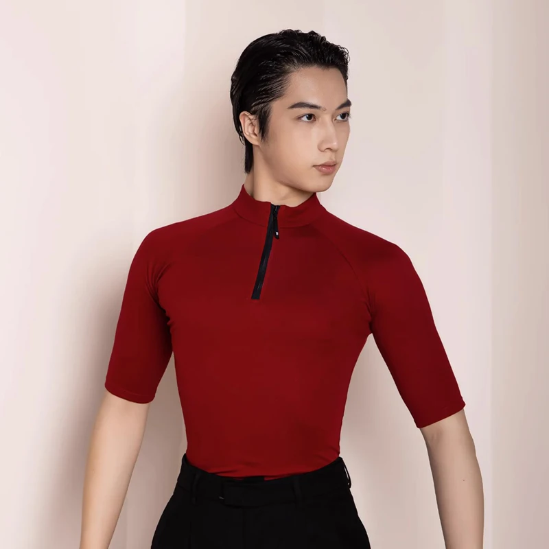 

3 Colors Men Short Sleeved Waltz Modern Dancing Tops Male Latin Dance Tops Ballroom Dance Top Adults Training Wear DWY9387