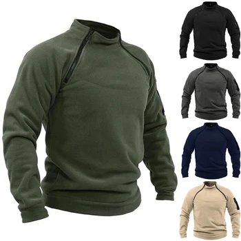 Male Hoodie Autumn Winter Warm Solid Color Stand-up Collar Outdoor Breathable Tactical Mens Gym Sport Tops 1