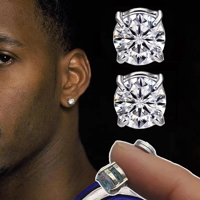 1pc shining zircon magnetic stud earrings for men and women gold