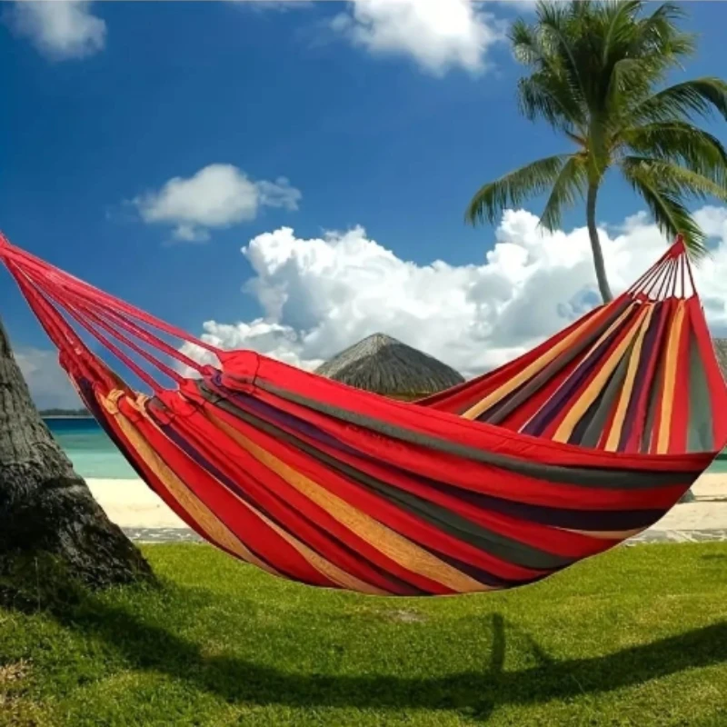 1pc Folding portable outdoor canvas hammock camping swing hammock with tree rope is perfect for gardens terraces backyards