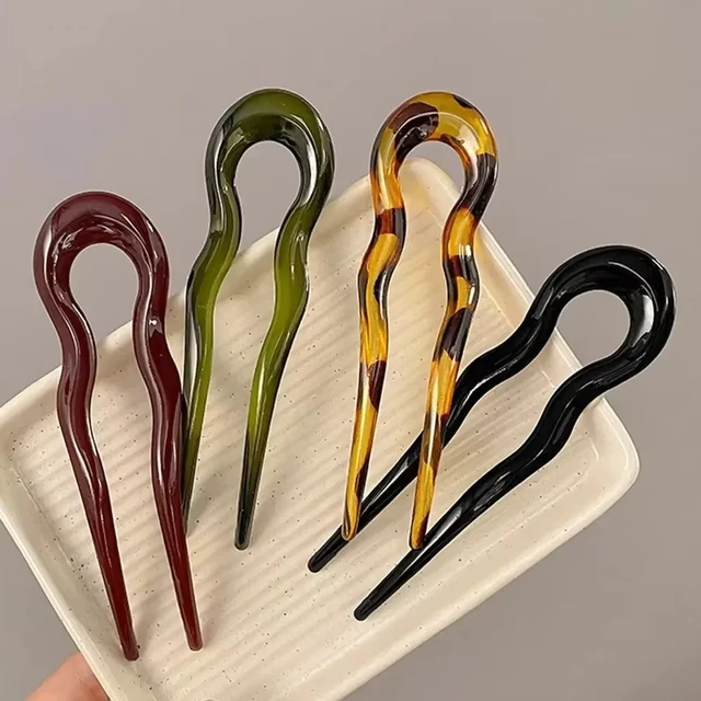 U-Shaped Hair Fork Fashion Tortoiseshell Acetate Hairpin Geometric Design Headwear Hair Sticks Women Girls Hair Accessories