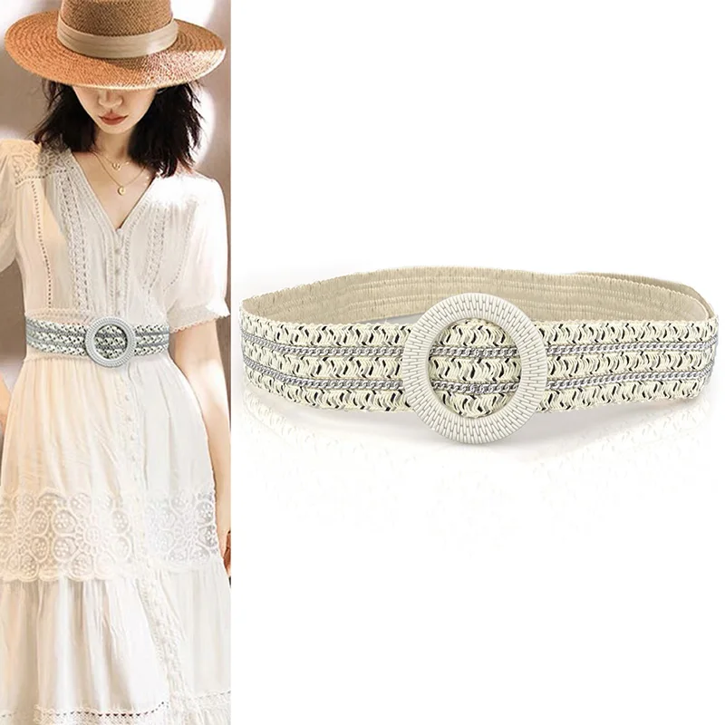 Cinture Bohémien Larghe Vintage Estive Cintura Intrecciata Da Donna Designer Quadrato Fibbia Ad Ardiglione Conchiglia Decorativa Da Donna Cintura In P