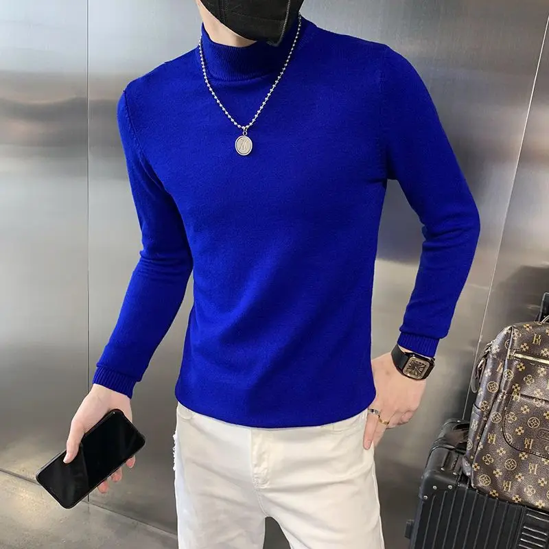 

Stylish Solid Color All-match Knitted Turtleneck Sweater Men's Clothing 2022 Autumn New Loose Casual Pullovers Korean Tops