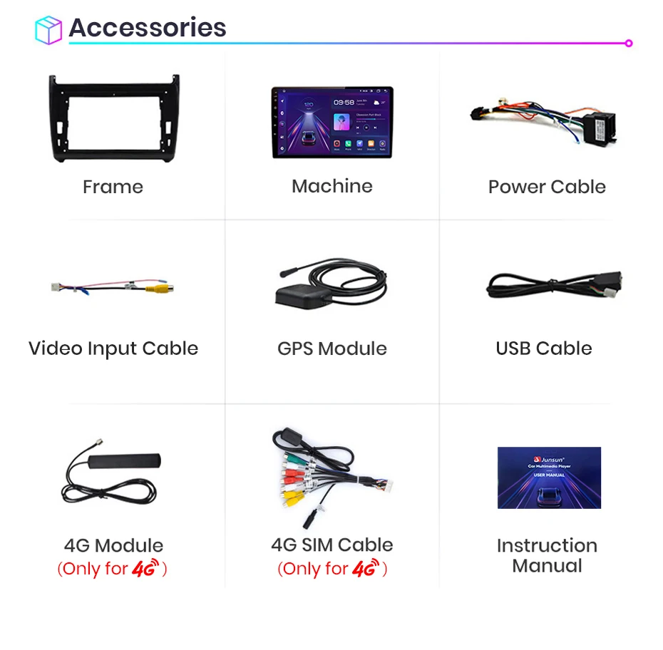 Junsun AI Wireless CarPlay für Apple Android 14 Auto Autoradio für VW Volkswagen POLO 5 Limousine 2008-2020 Multimedia Navi Stereo – Detail 23