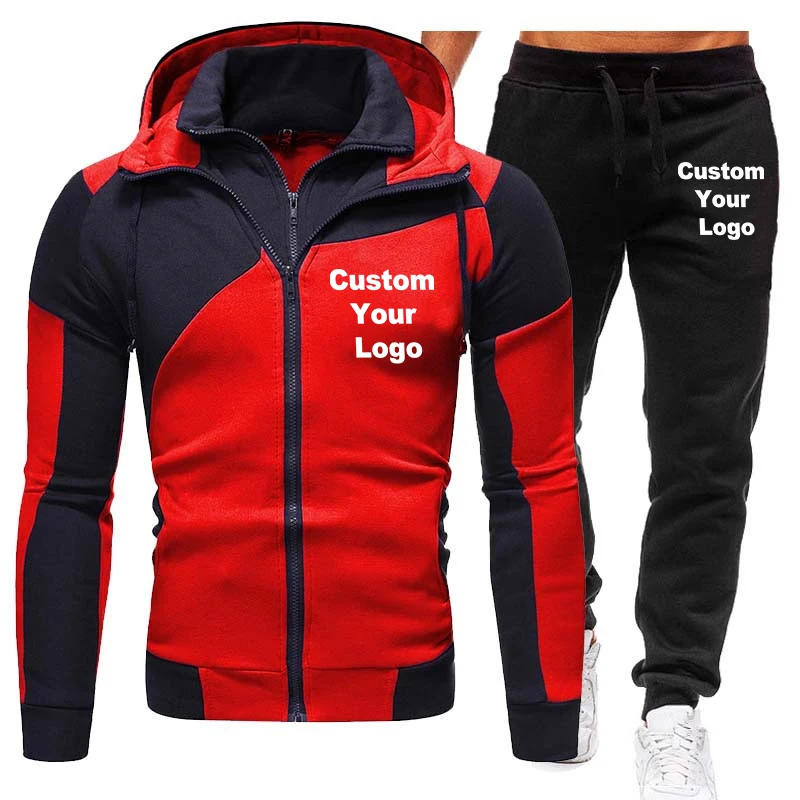 Custom Logo Winter Brand Men's Tracksuit Suit Hooded Jacket + Pants 2 Piece Set of Men's Hoodie Zipper Track Suit Sports Suit