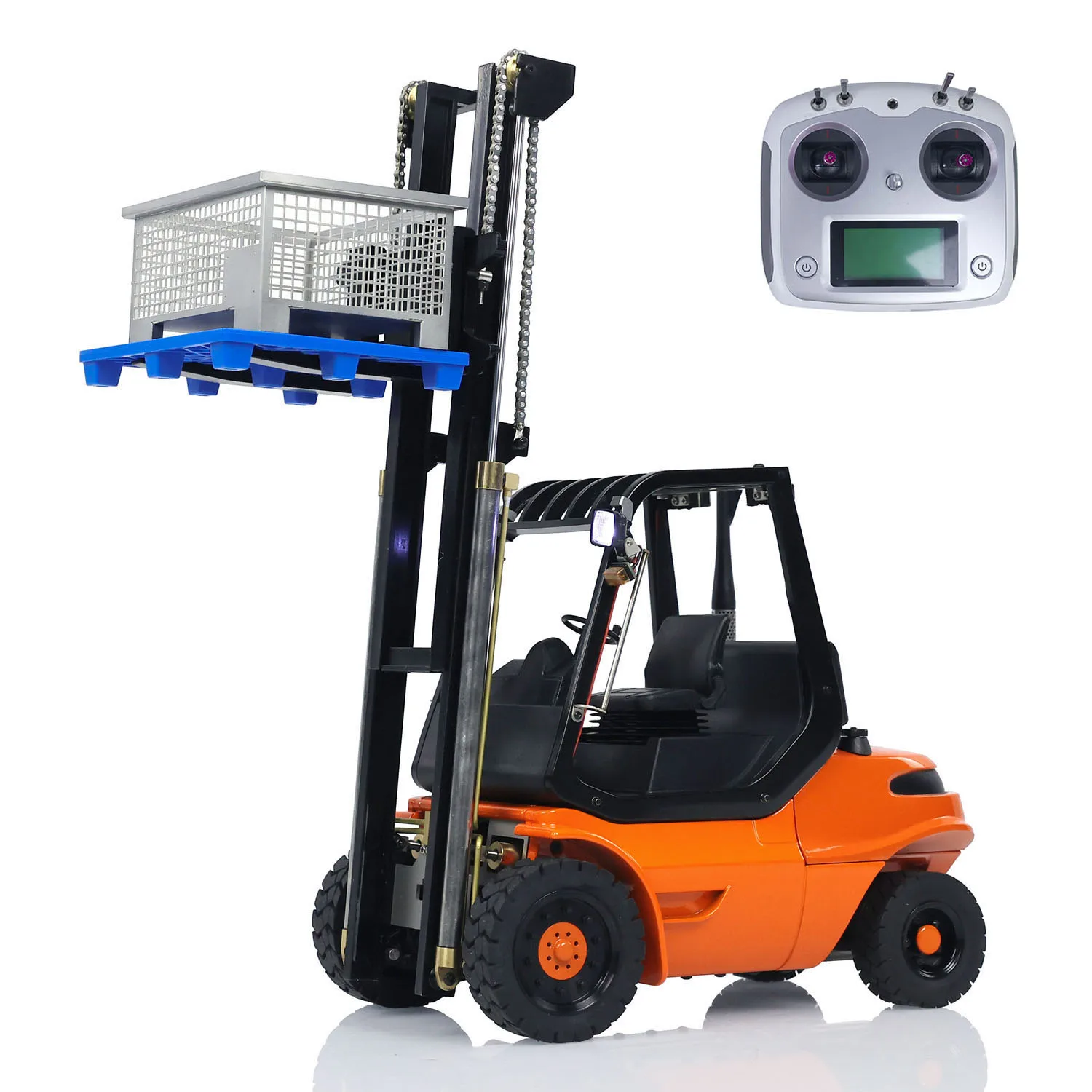 1/14 Scale Hydraulic RC Forklift 40DA3 Wheeled Transfer Painted Finished Car Metal Construction Vehicles Light Sound Toys Gift 2