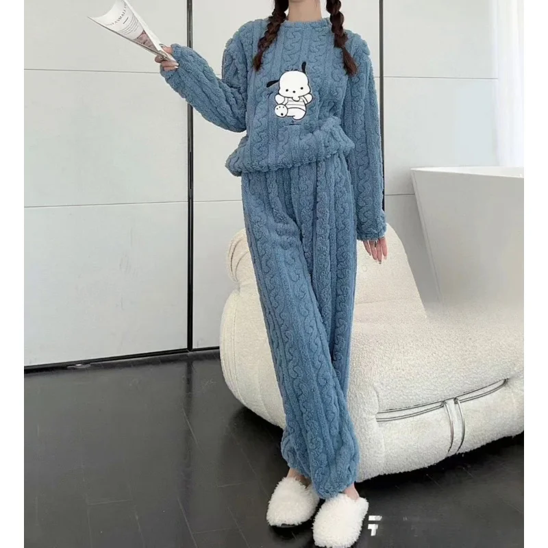 Women's Pajamas Autumn and Winter Coral Fleece Thermal Pajamas Flannel Long Home Wear Long Sleeve Trousers Suit Women's