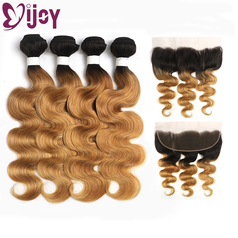 Body Wave Bundles With Frontal Brazilian Human Hair Bundles With 13x4 Frontal Ombre Honey Blonde Remy Hair Bundles With Frontal