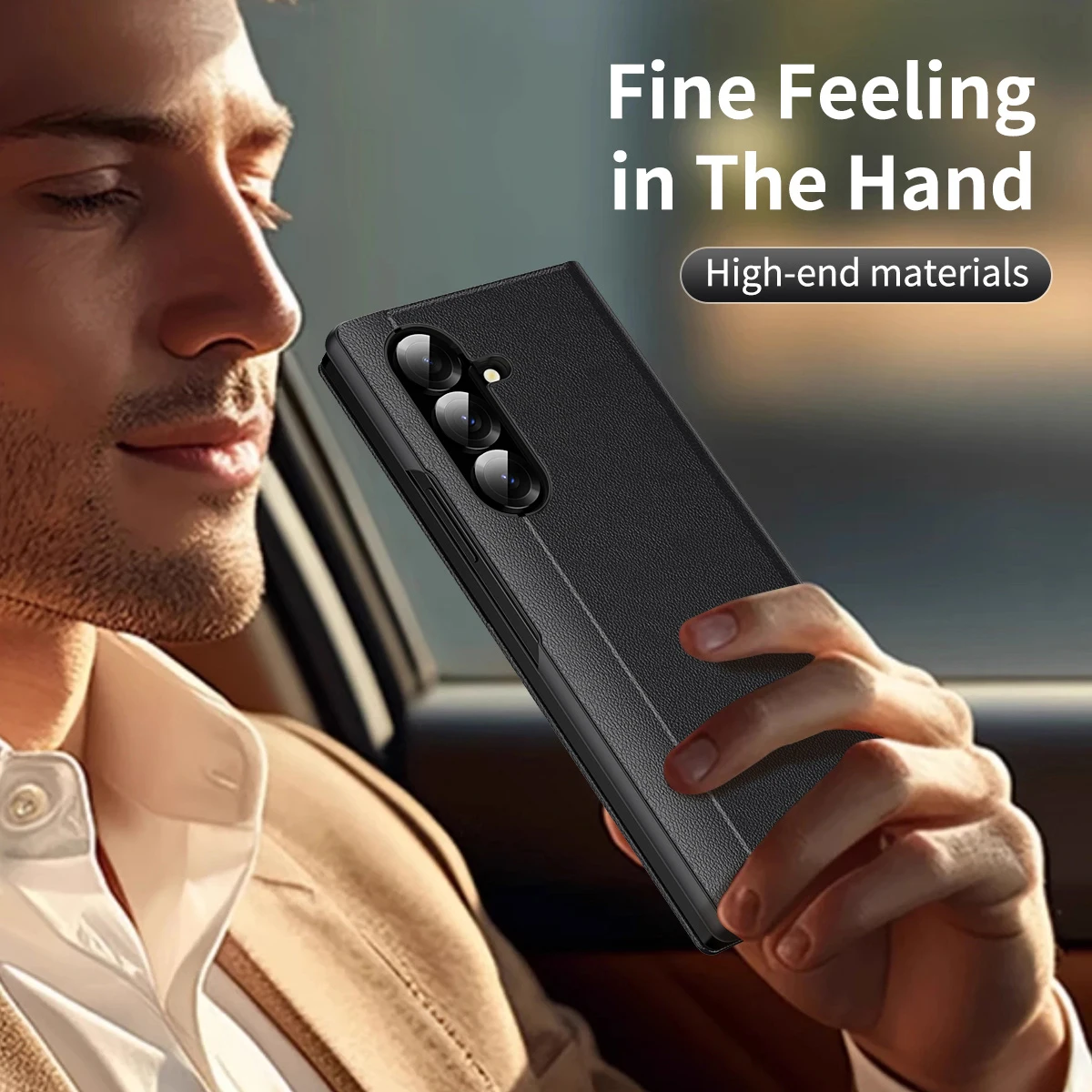 Deluxe Smart Leather Tri-Fold Case with Touch Window & Free-Flip Stand