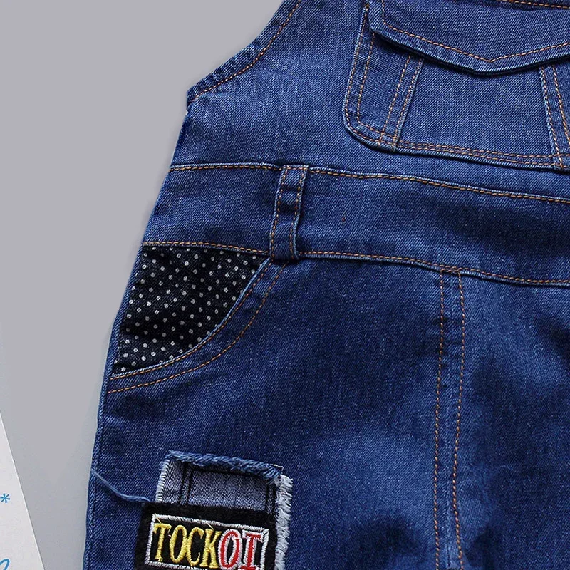 DIIMUU Toddler Baby Overalls Kids Clothing Boys Girls Denim Jumpsuits Casual Bear Patchwork Jeans Pants Infant Bebe Trousers