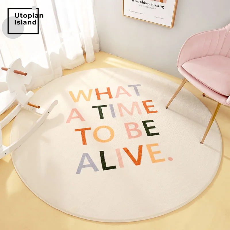 Rainbow Round Carpet Modern Living Room Fluffy Rug Furry Mat For Children Baby Bedroom Carpet Home Carpets Room Kids Fur Rug Mat
