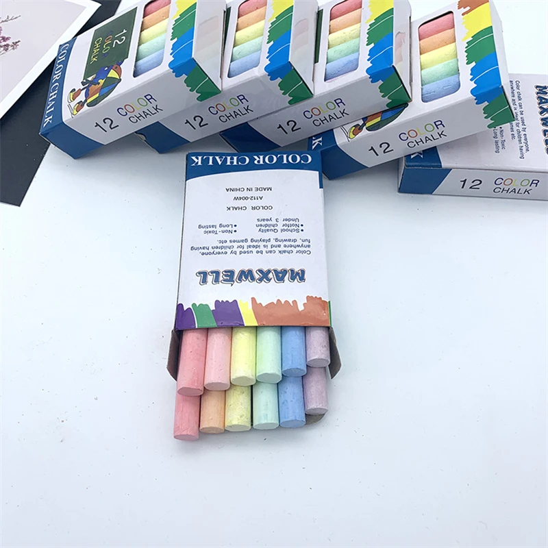 12pcs Colored Chalk (6 Colors) For Kids' Education, Teachers, Dustless Chalk