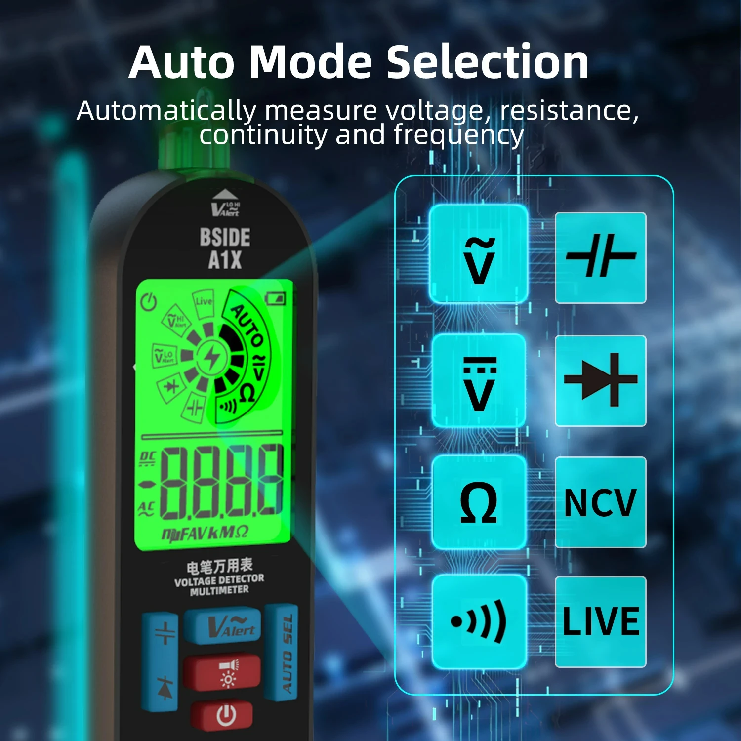 A1X USB Charge Digital Smart Multimeter True RMS DC AC Voltage Tester Capacitance Ohm Hz Diode Hz Continuity NCV Live Tester 6