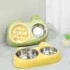 2-in-1 Pet Slow Feeder Bowl with Double Stainless Steel Bowls - Anti-Choking Food & Water Bowl for Dogs/Cats, 2