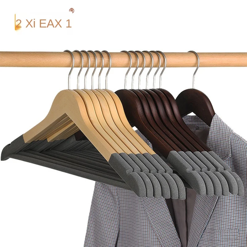 Flocking clothes rack, household solid wood anti slip and traceless clothes hang,
