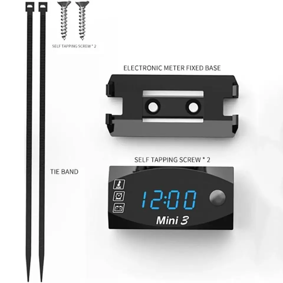Horloge Numérique Universelle Moto 3 En 1 – 9V-24V Avec Thermomètre Et Voltmètre Affichage LED (sans Marque)