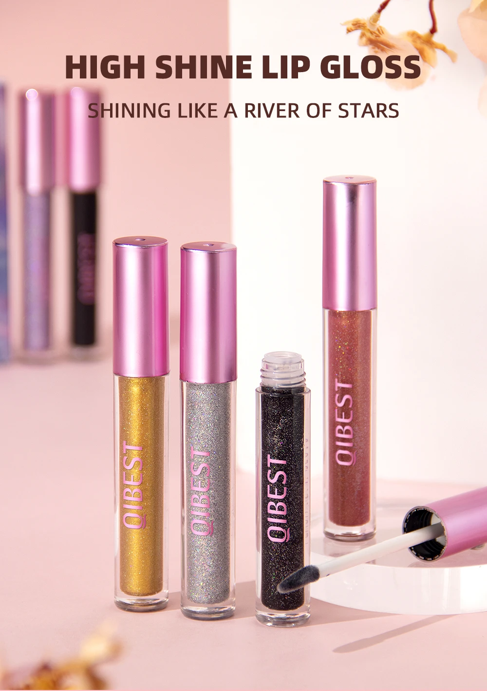 Description Picture 2 of itemQIBEST Sexy Lip Glaze Long-lasting Metallic Glitter Liquid Lipstick Pearly Shiny Lipgloss Moisturizing Lip Tint Shimmer Lipstick