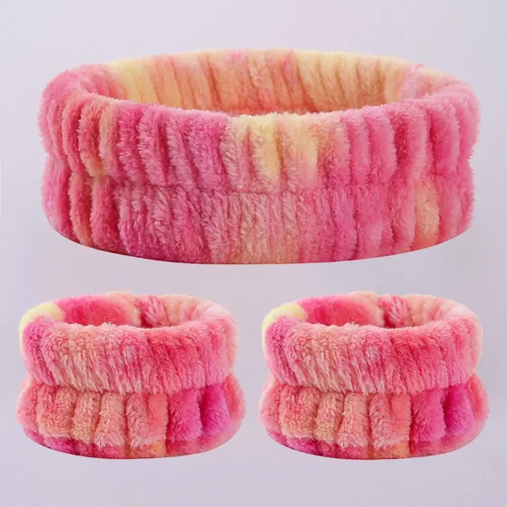 

3Pcs/Set Makeup Headband Trendy Skin-touching Tie Dye Print Hair Accessories Headband Wristband Makeup Headband