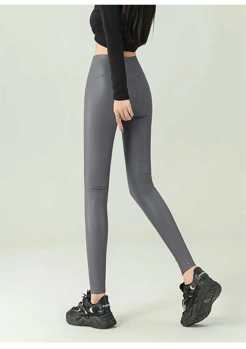2024 Fall Winter High-Grade Fleece PU Leather Leggings Women High Waist Hip Lift Tight Sexy Faux Leather Warm Leggings