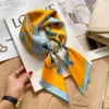 Elegant Women's Satin Square Scarf With Orange-Blue Altar Print Imitation Silk Scarf Breathable Windproof Fashion Accessory 1