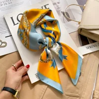 Elegant Women's Satin Square Scarf With Orange-Blue Altar Print Imitation Silk Scarf Breathable Windproof Fashion Accessory 1