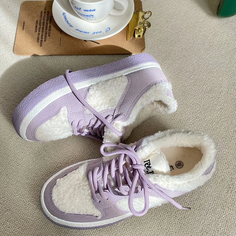 Women Plush Warm Keeping Canvas Shoes Winter Retro Corduroy Thickened Plush Thick Soled Cotton Shoes Women Board Shoes 24-94