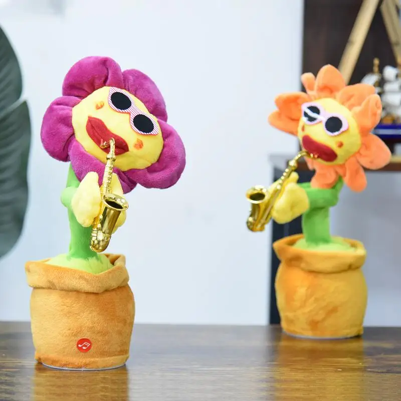 

Sing Dance Sunflower Toy Singing Mimicking Recording Stuffed Doll80 Music With Lights Doll Ornaments Voice Interactive kids gift